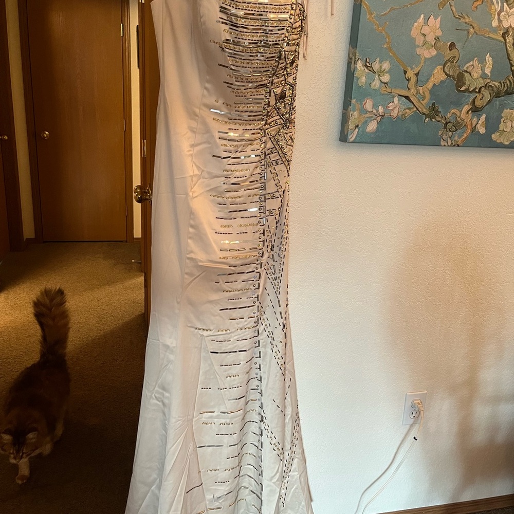 Champagne Strapless Intricate Beaded Formal Gown